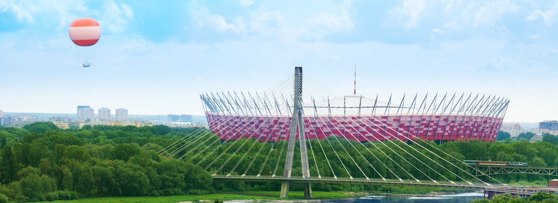 Great and modern national stadium and bridge in Warsaw